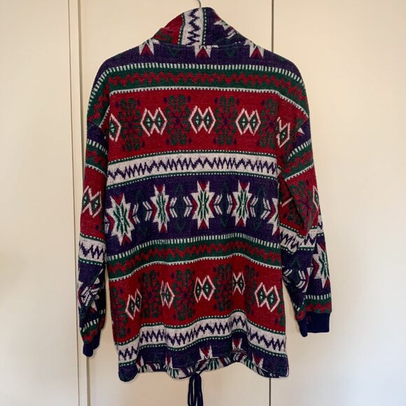 90s Vintage Bruttini Uomo Men's Geometric Mock Neck 3/4 Zip Fleece Sz Large - Picture 4 of 17